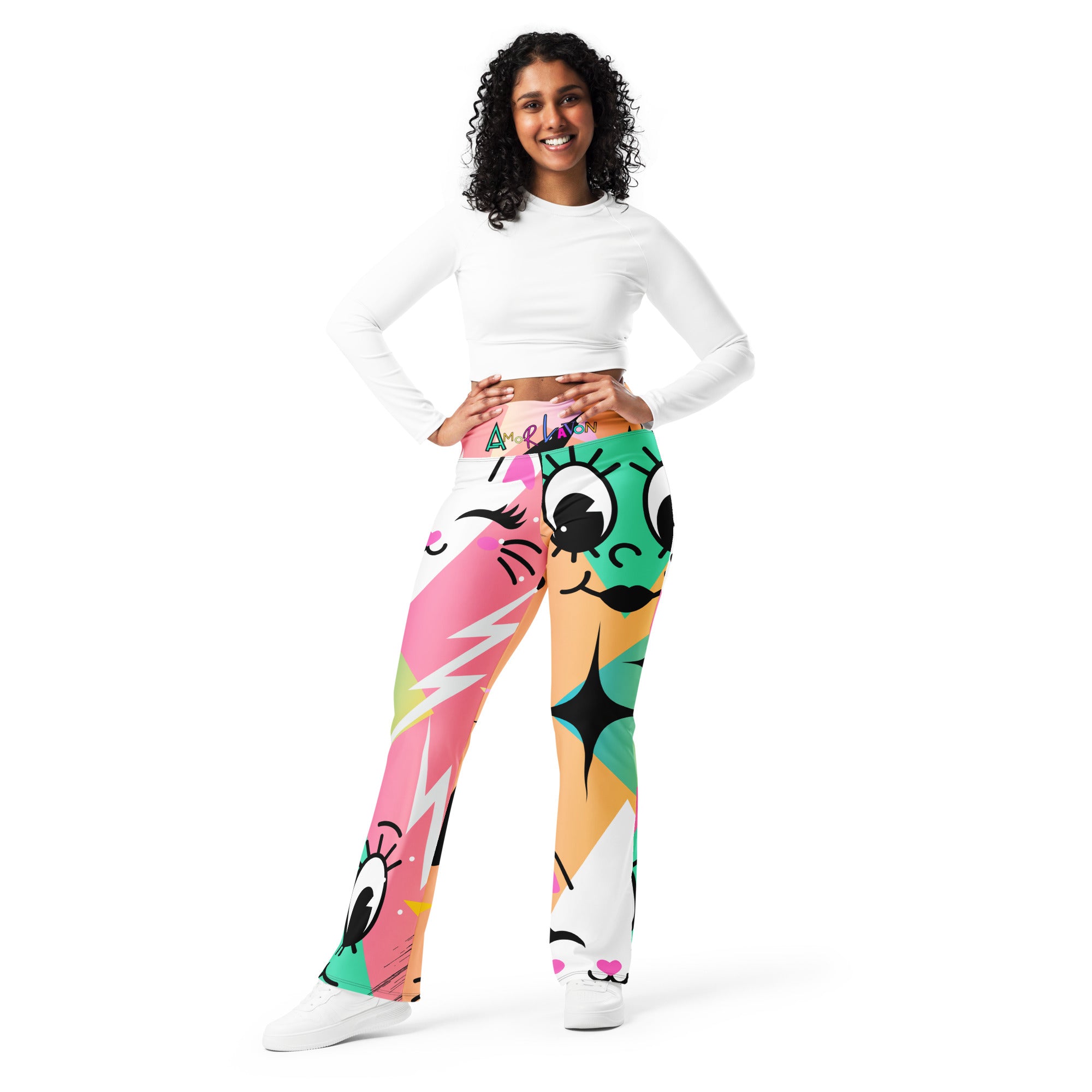 Amor Lavon Smiling Faces Flare leggings