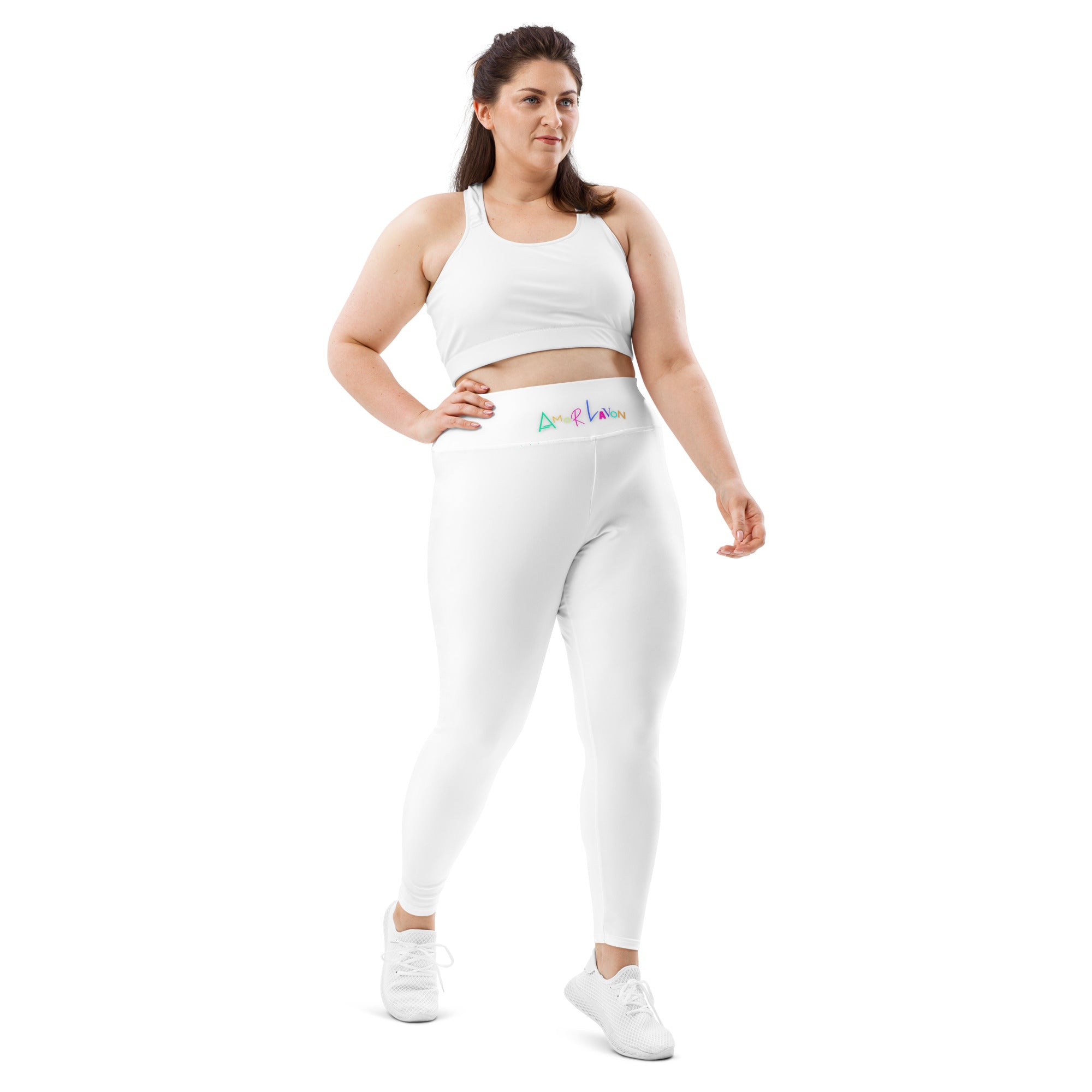 Amor Lavon White All-Over Print Plus Size Leggings