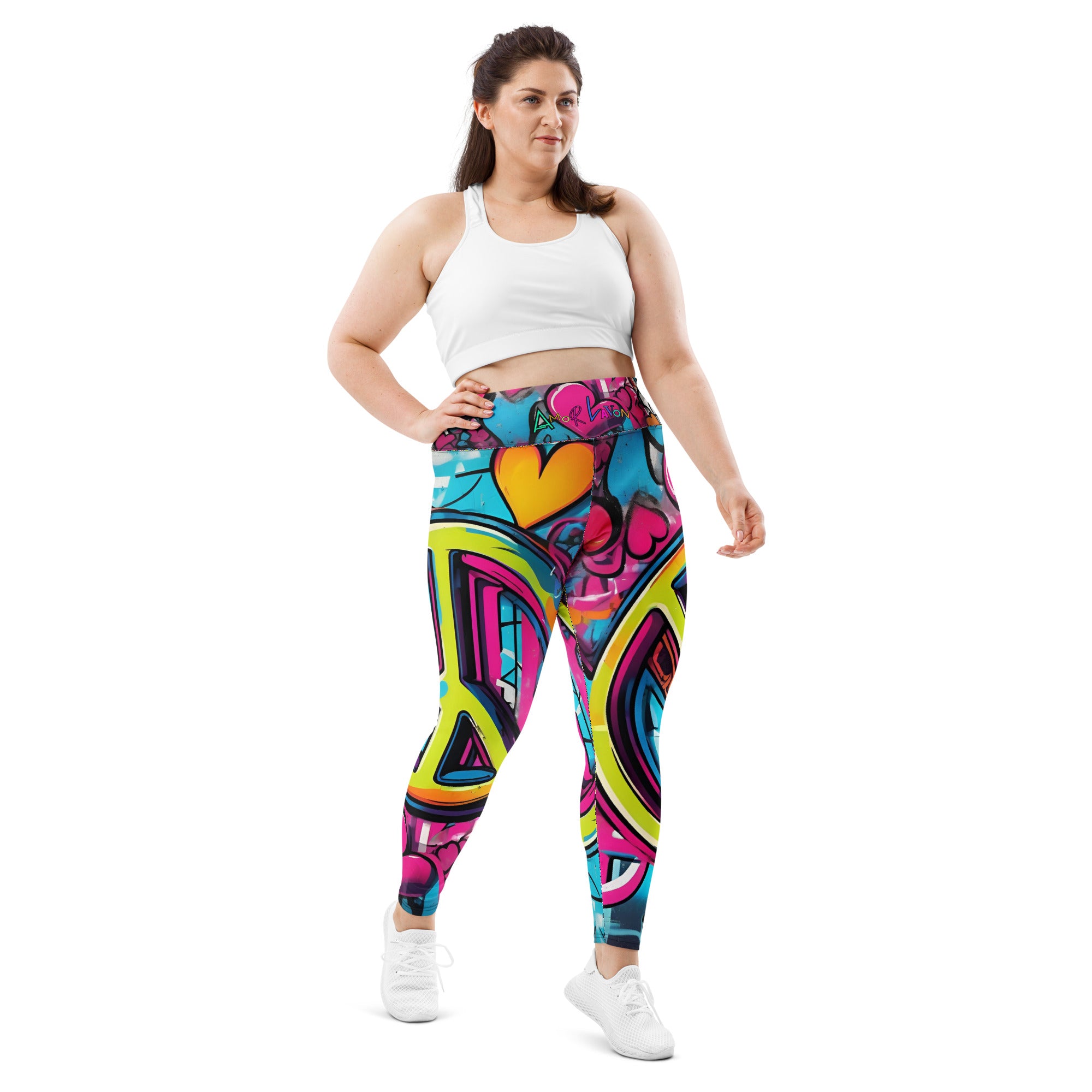 Amor Lavon Peace & Love All-Over Print Plus Size Leggings