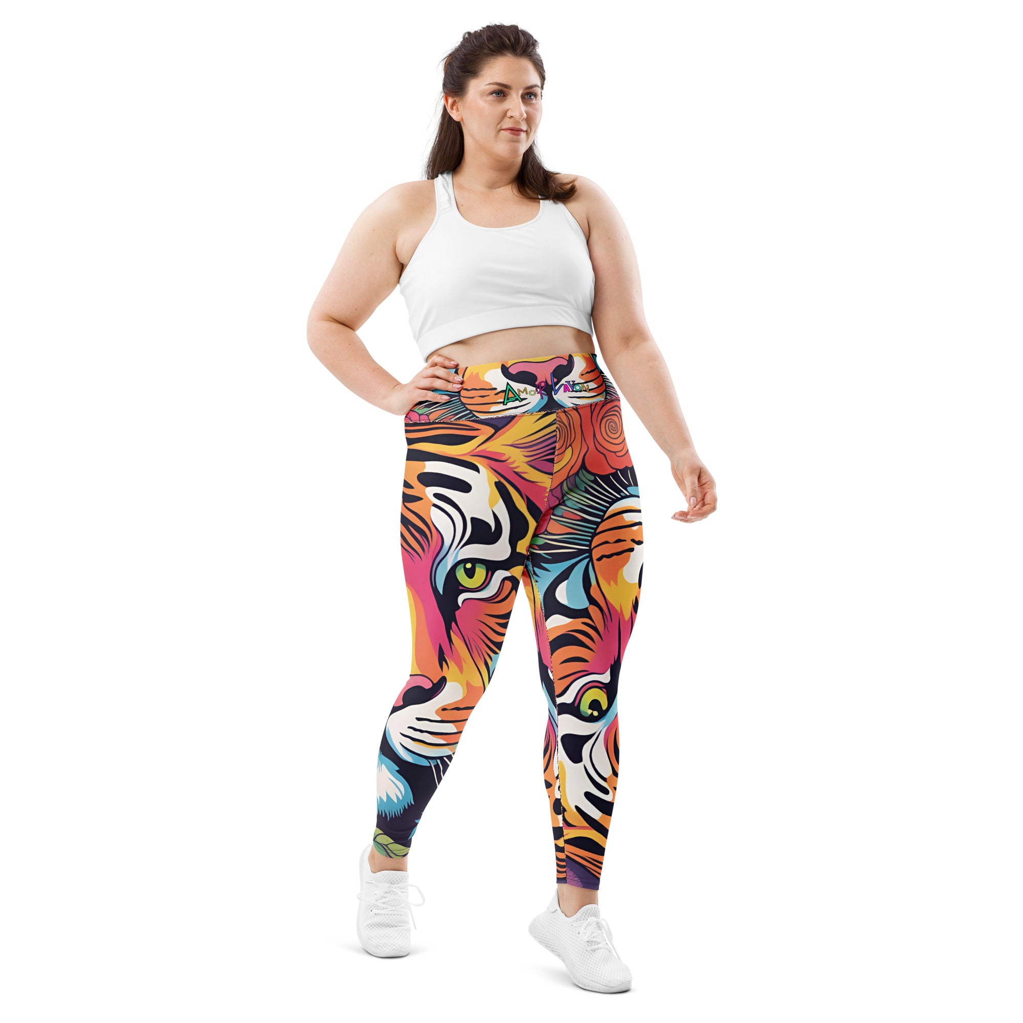 Amor Lavon Tiger Stripes All-Over Print Plus Size Leggings