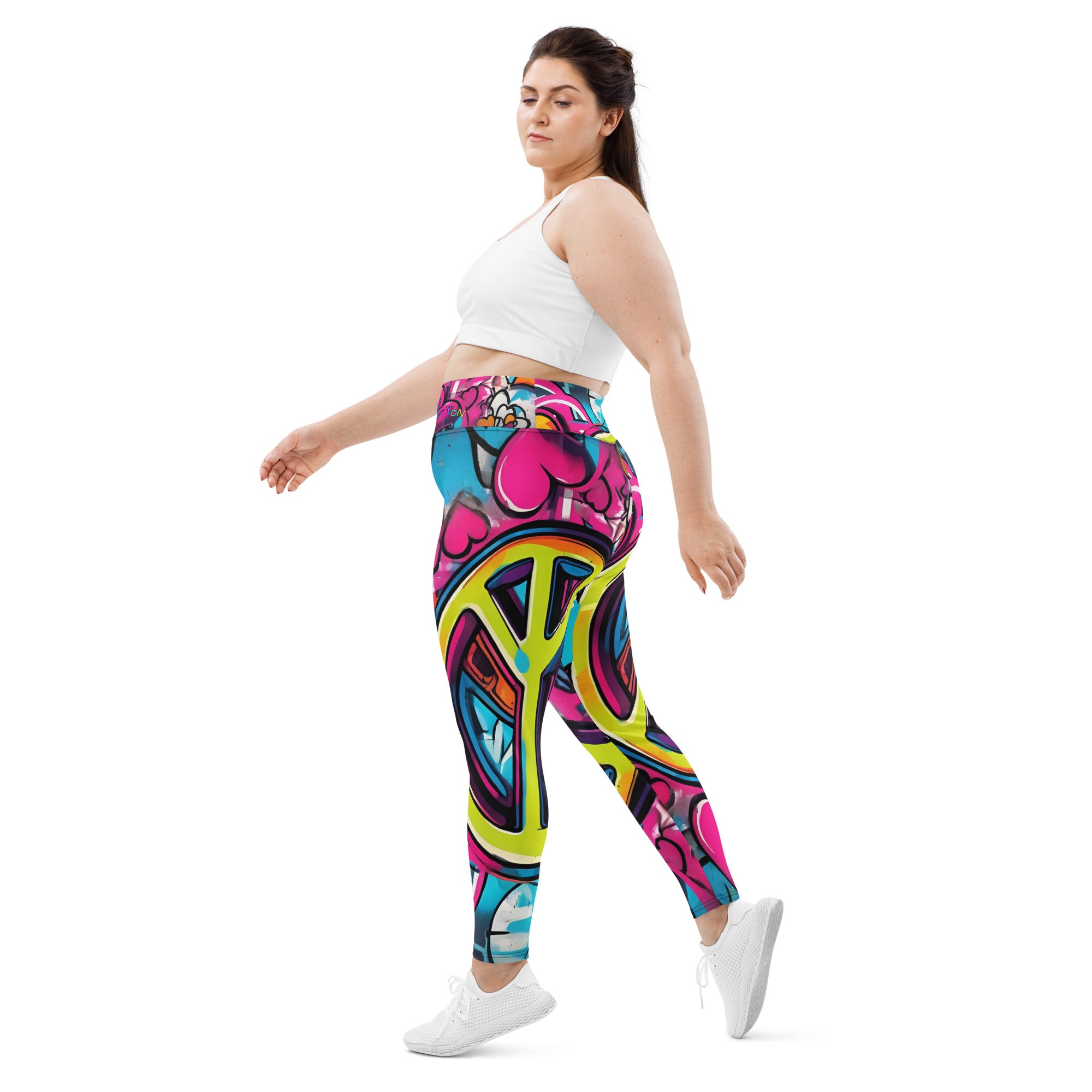 Amor Lavon Peace & Love All-Over Print Plus Size Leggings