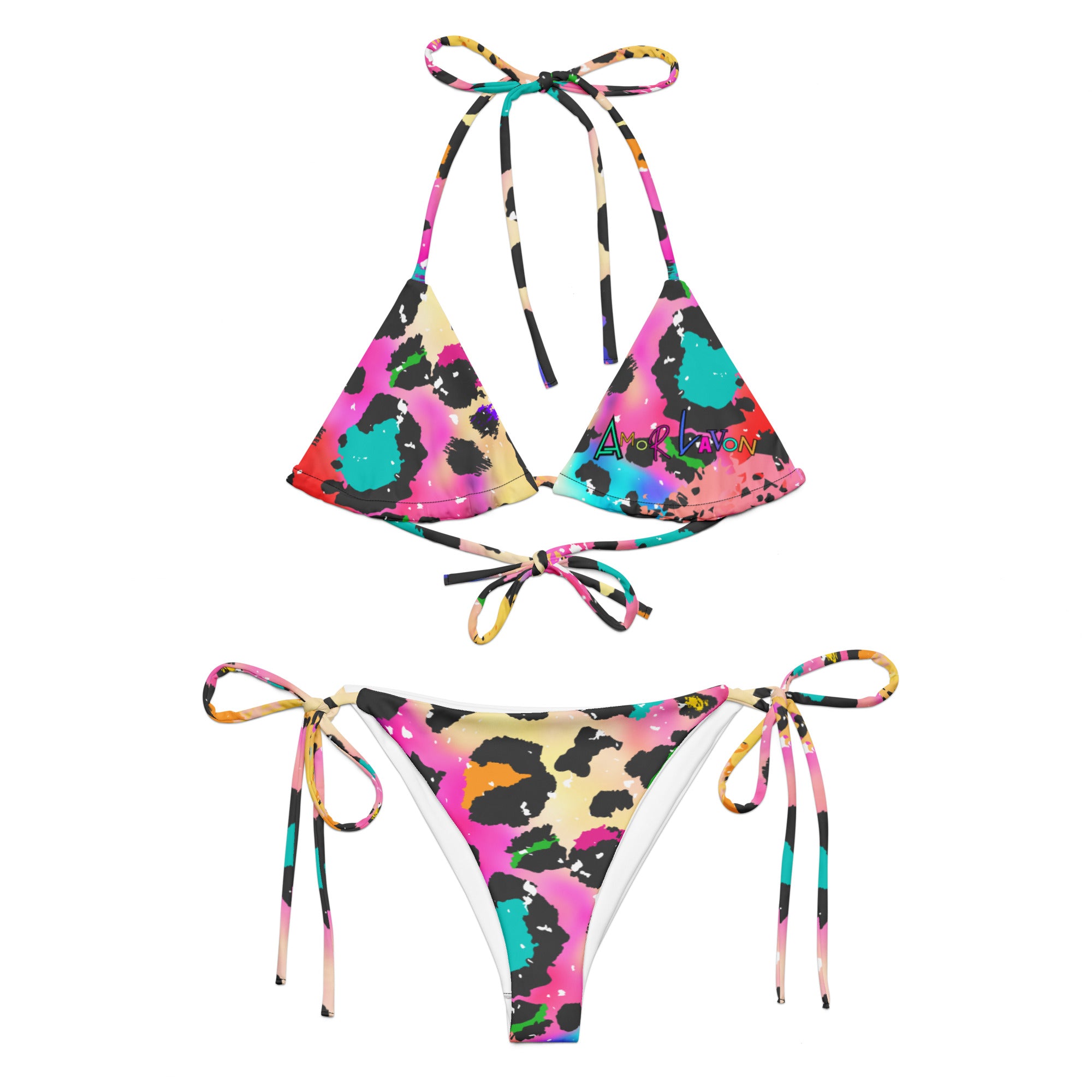 Amor Lavon She Came To Win All-over print recycled string bikini