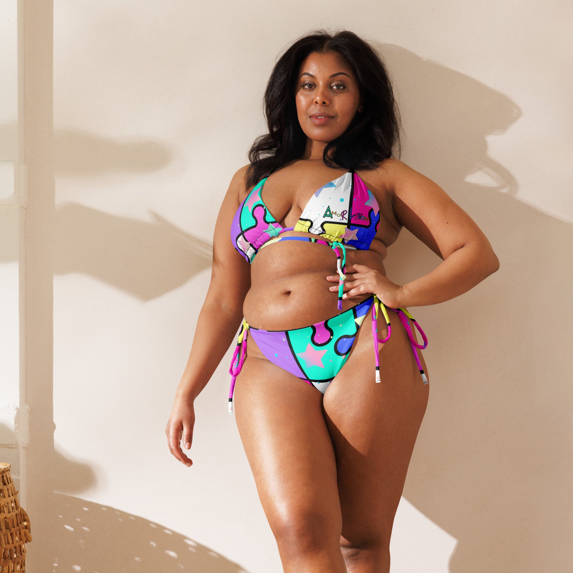 Amor Lavon Puzzles All-over print recycled string bikini