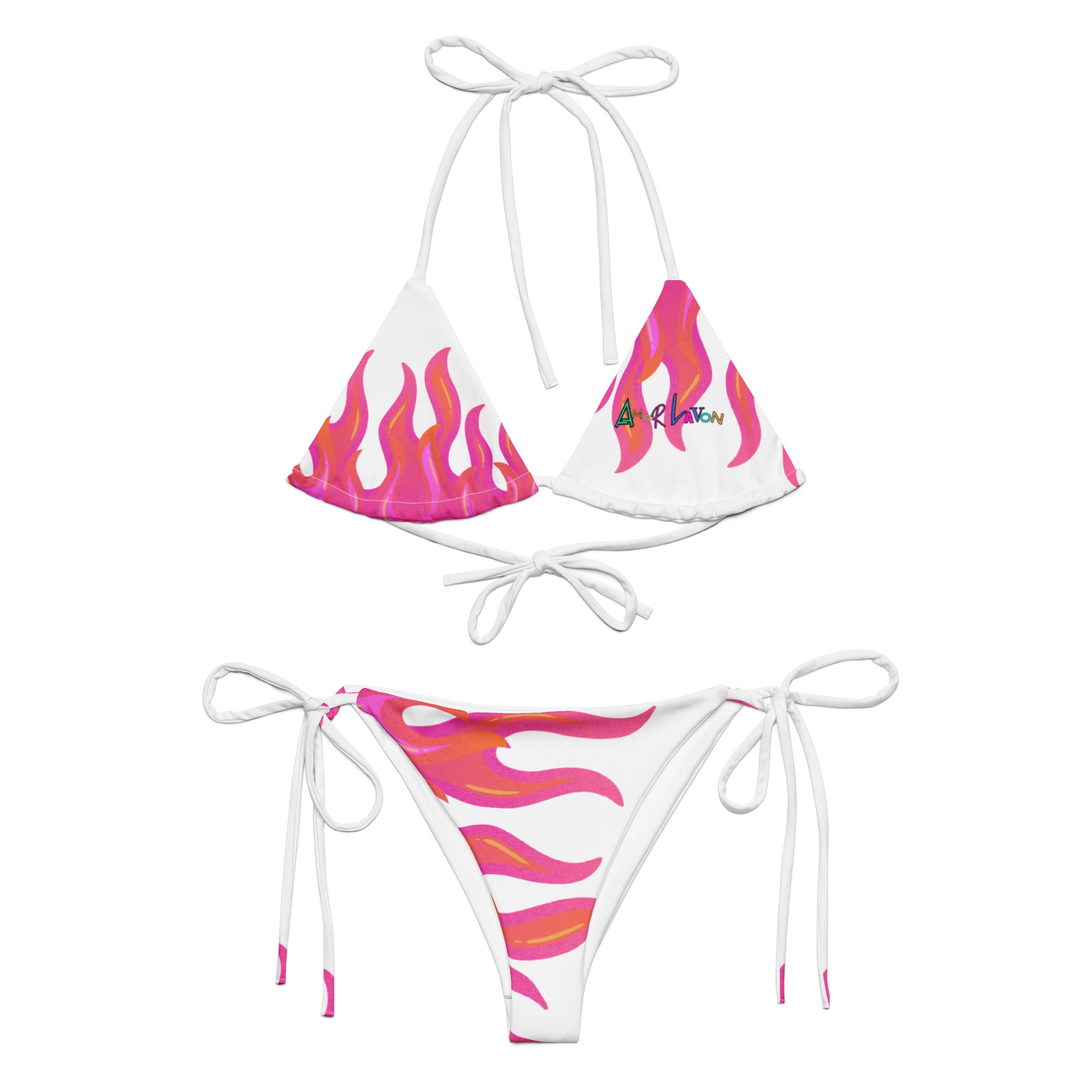 Amor Lavon Pink Flame All-over print recycled string bikini