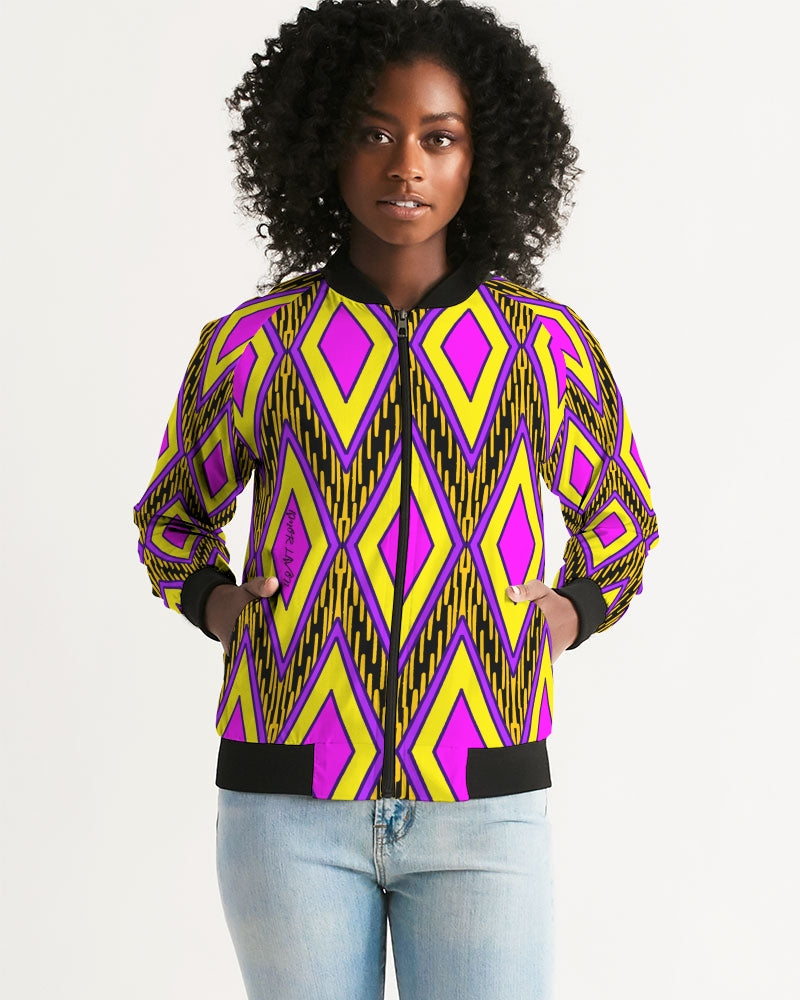 Amor Lavon Yellow Diamond Collection Women's Bomber Jacket