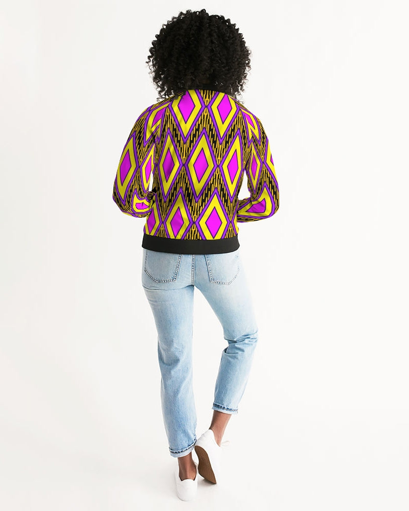 Amor Lavon Yellow Diamond Collection Women's Bomber Jacket