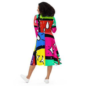 A.L Turn Up Queen All-over print long sleeve midi dress