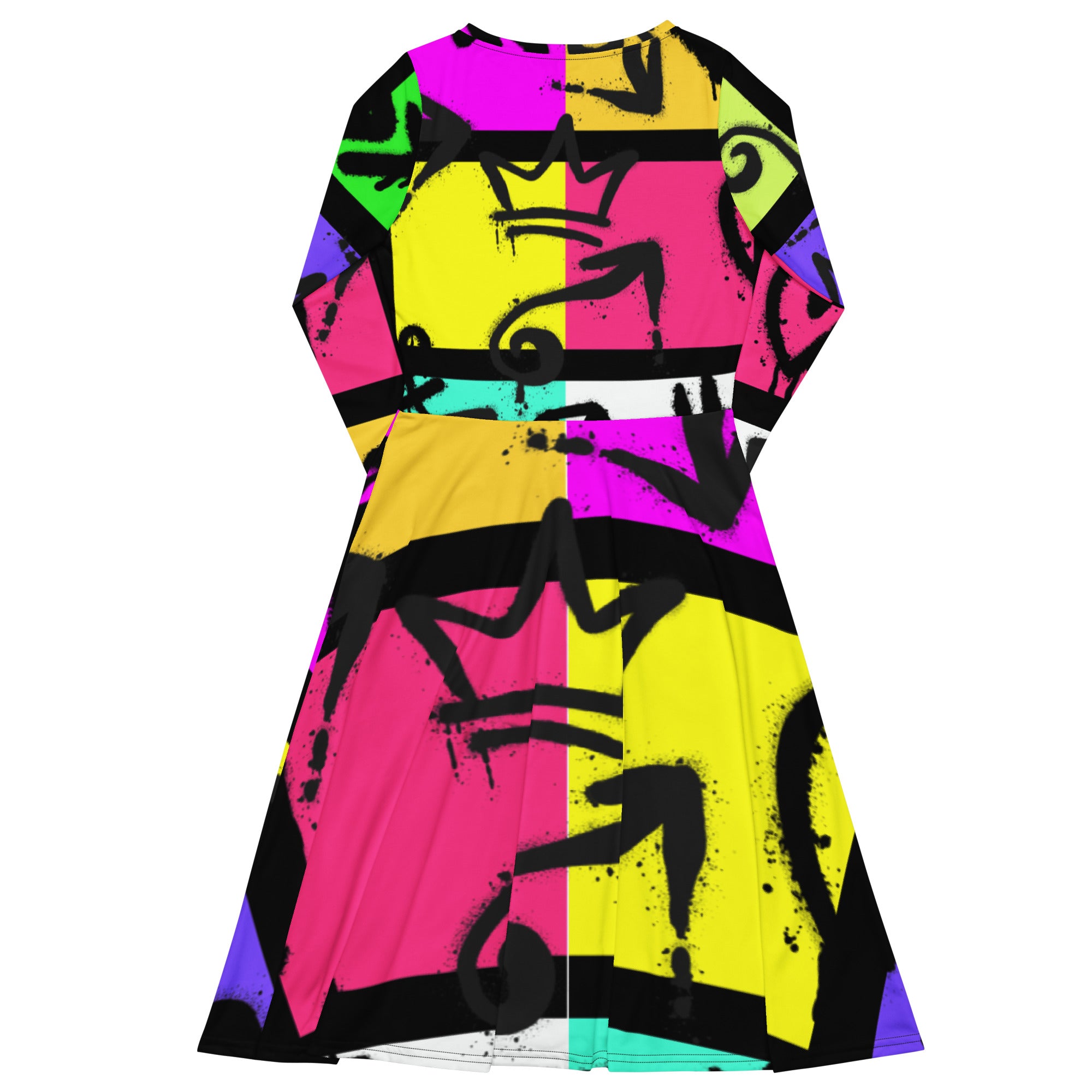 A.L Queen Drip All-over print long sleeve midi dress