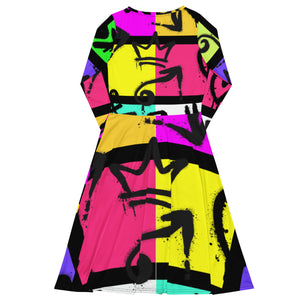 A.L Queen Drip All-over print long sleeve midi dress