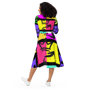 A.L Queen Drip All-over print long sleeve midi dress