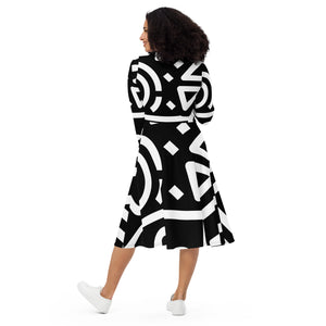 A.L Diva All Day All-over print long sleeve midi dress