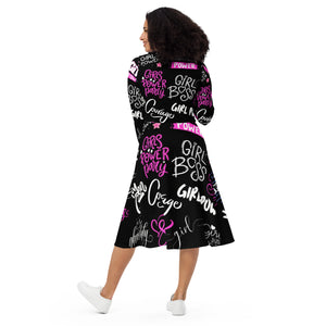 A.L Stay Strong Queen All-over print long sleeve midi dress