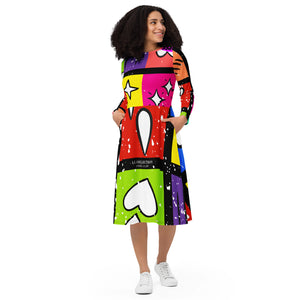 A.L Turn Up Queen All-over print long sleeve midi dress