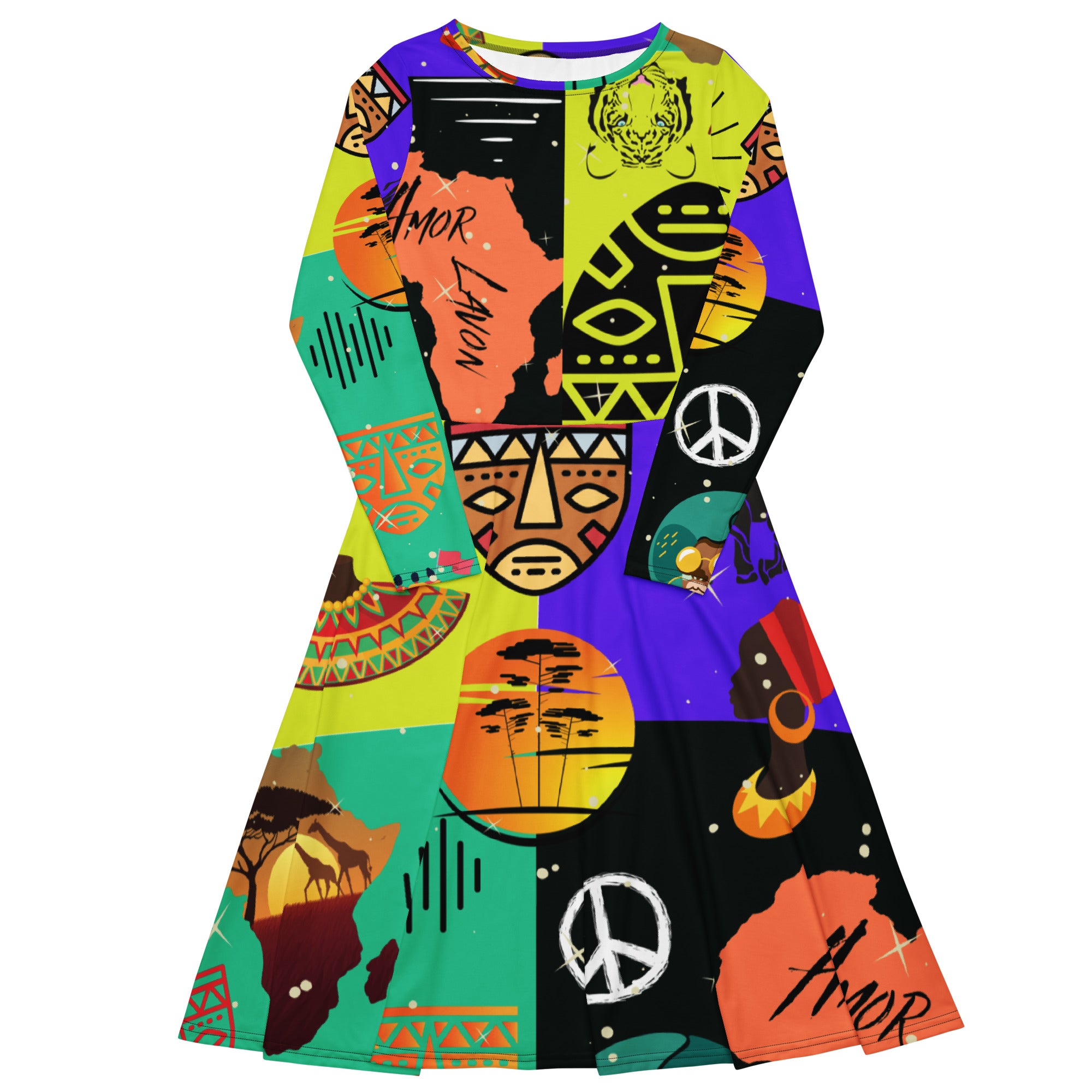 A.L Freedom All-over print long sleeve midi dress