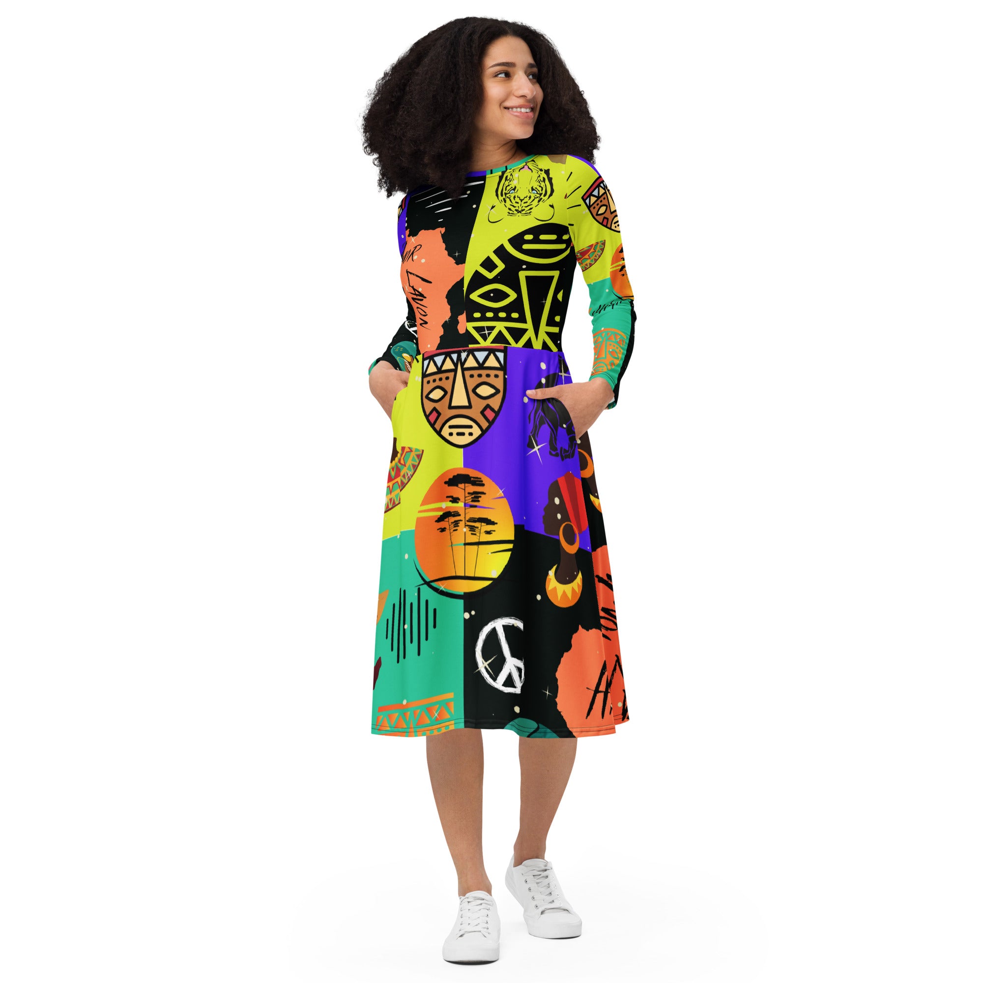 A.L Freedom All-over print long sleeve midi dress