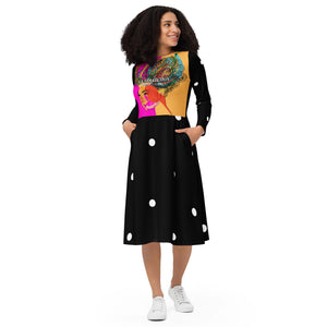 A.L Polka Dot Beauty All-over print long sleeve midi dress