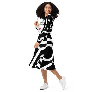 A.L Diva All Day All-over print long sleeve midi dress