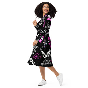 A.L Stay Strong Queen All-over print long sleeve midi dress