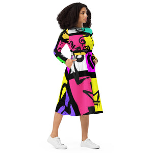 A.L Queen Drip All-over print long sleeve midi dress