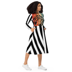 A.L Hustle All-over print long sleeve midi dress