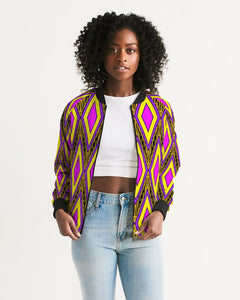 Amor Lavon Yellow Diamond Collection Women's Bomber Jacket